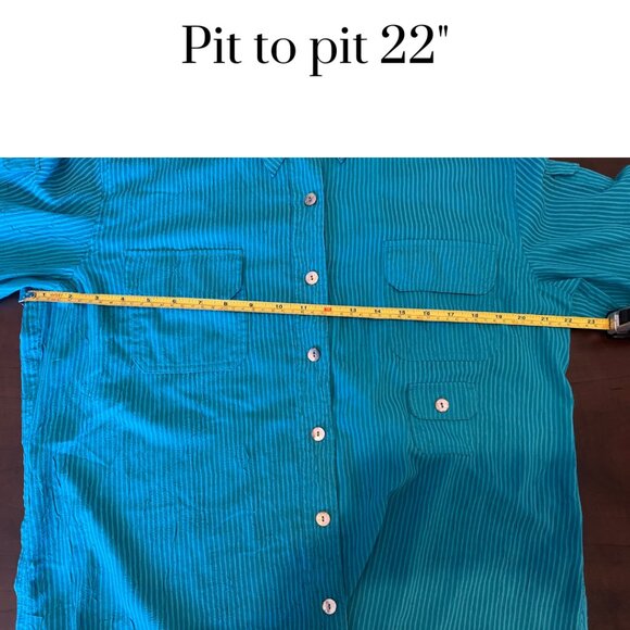 EUC Chico's Teal striped button down shirt ladies front pockets roll up sleeves - Picture 4 of 9